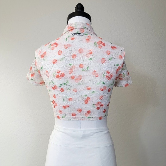 Women's Size Small Coquette Y2K Kawaii Crop Top  Sheer Lacey Floral Button Up - Picture 2 of 5